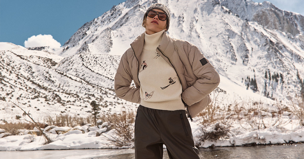 Women's Apres Ski Outfit, Black and Red Ski Sweater and Quilted Black Pants