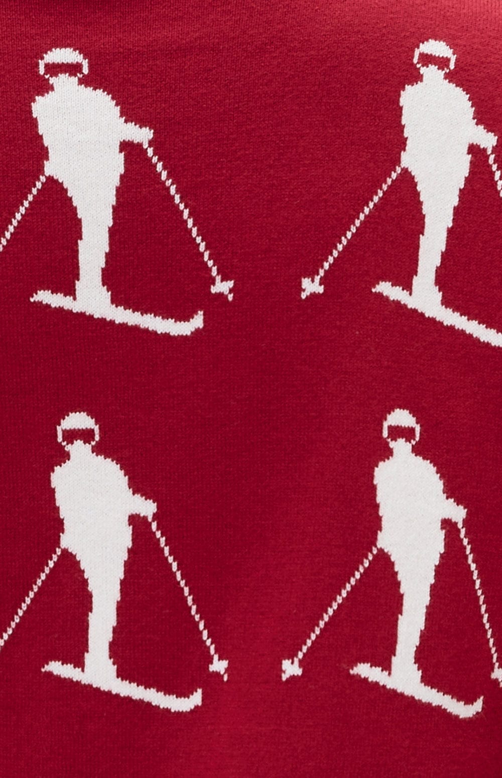 Dani Vintage Ski Sweater by Alp N Rock, Women's Red Turtleneck Sweater with White Skier Pattern