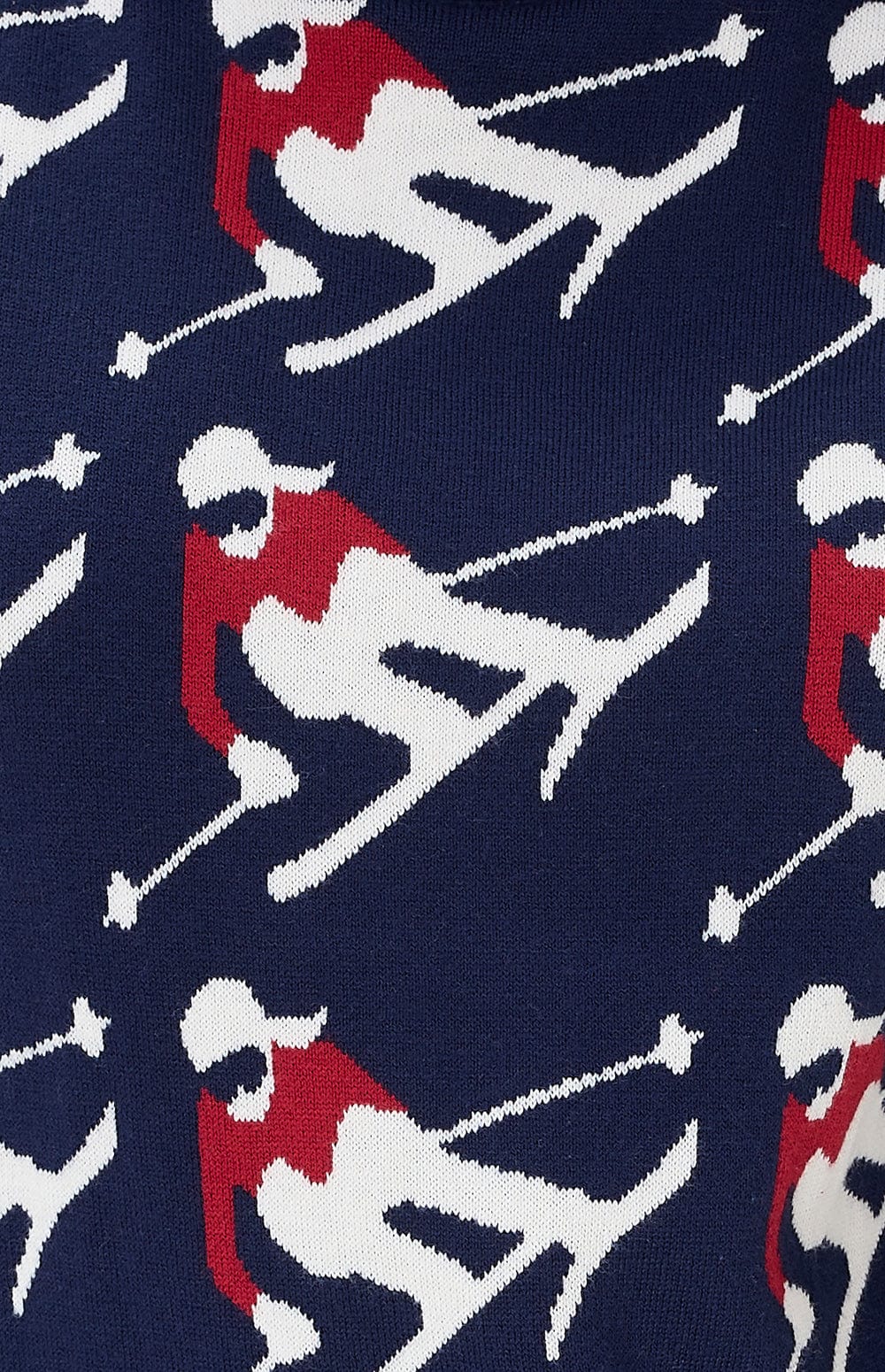 Desi Sweater by Alp N Rock, Women's Navy Turtleneck Sweater with White and Red Skier Pattern