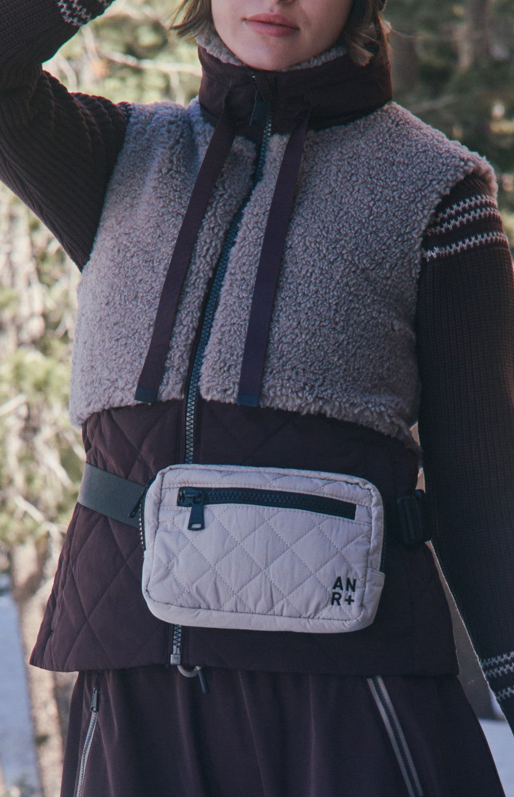 City Belt Bag by Alp N Rock, Women's Beige Belt Bag with Quilting, Pocket and Black Zipper and Strap
