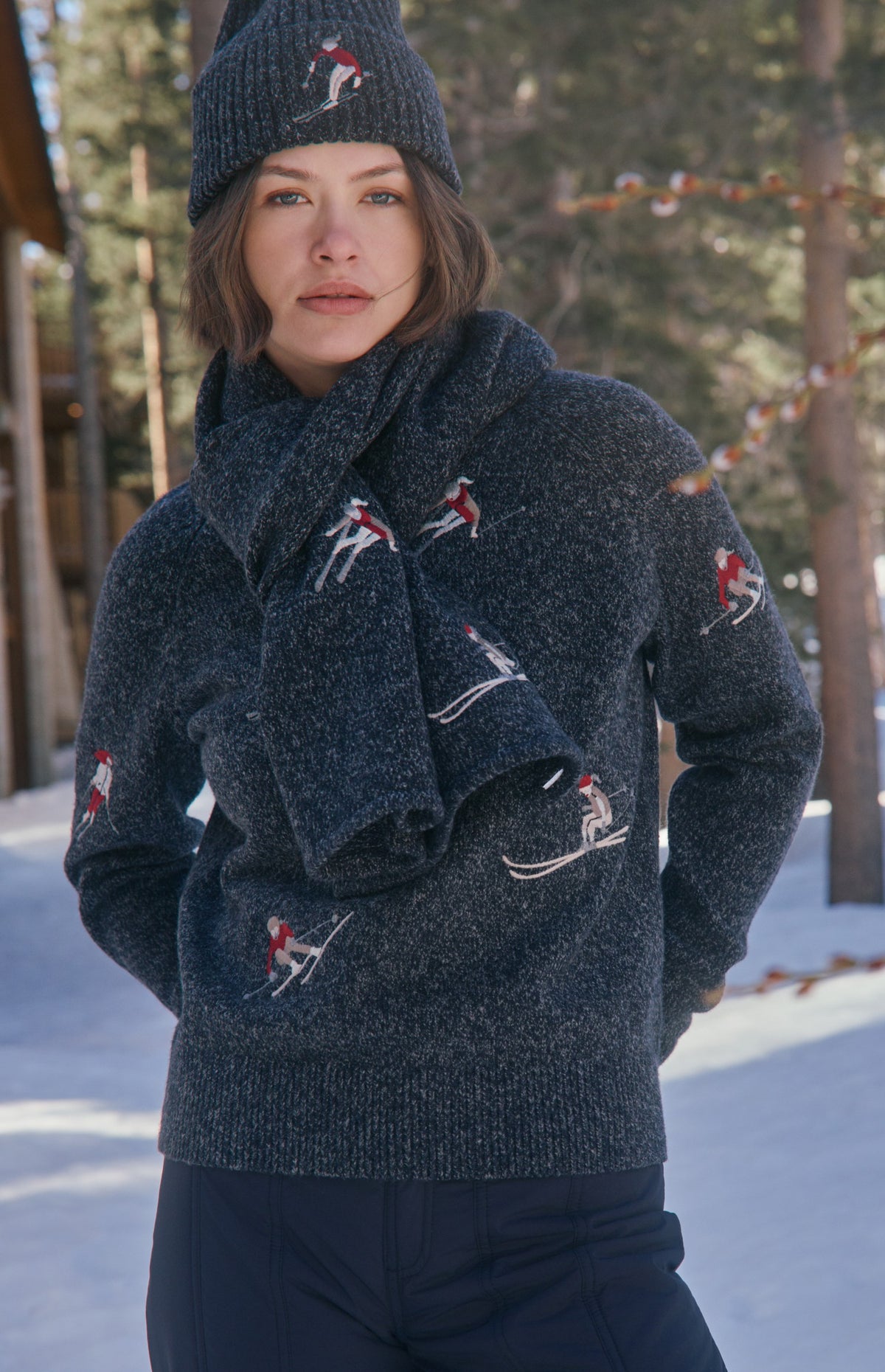 Embroidered Skier Scarf, Black | Alp N Rock Alp N Rock Accessories Embroidered Skier Scarf | Black