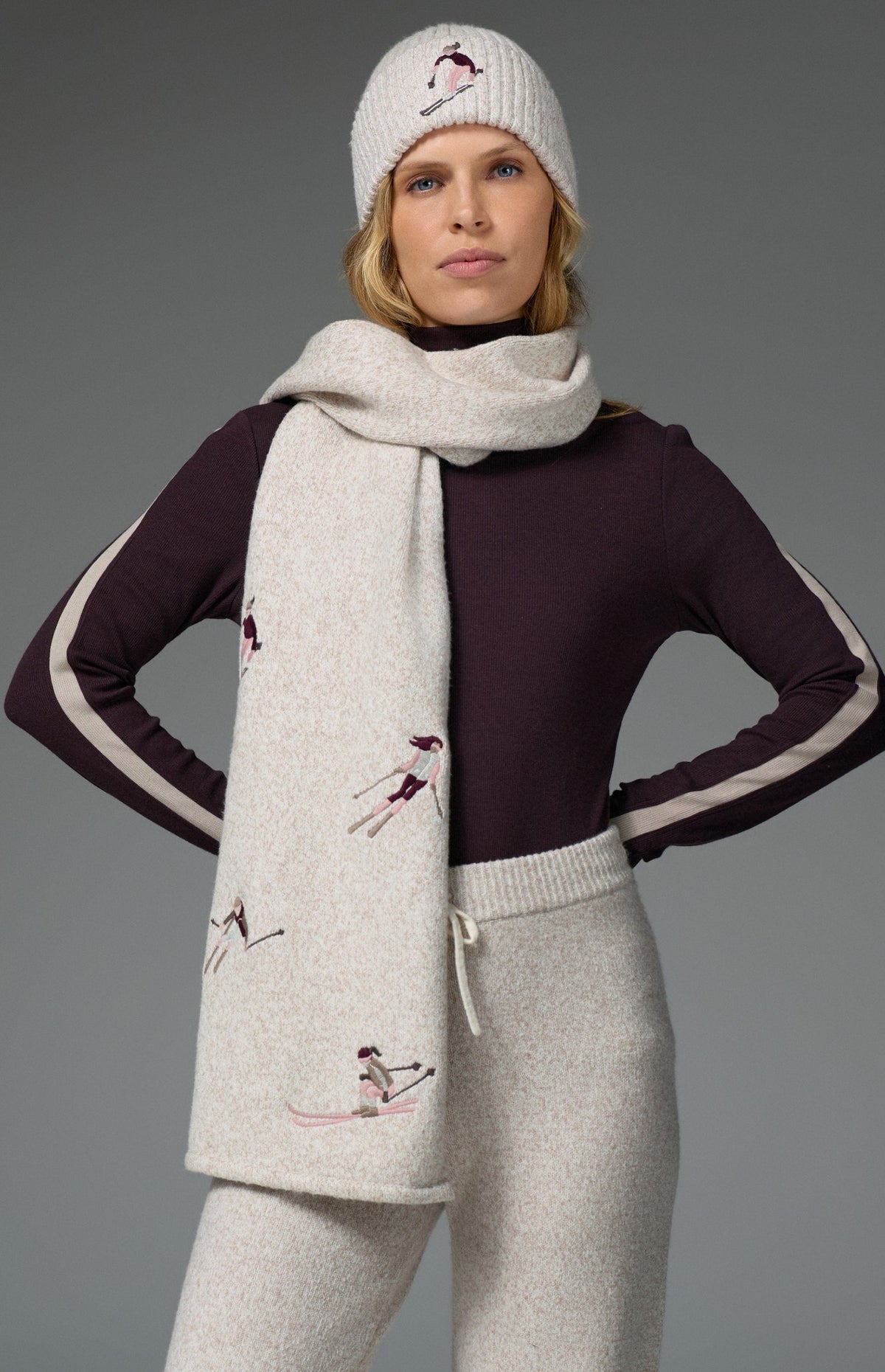 Embroidered Skier Scarf, Ivory | Alp N Rock Alp N Rock Accessories Embroidered Skier Scarf | Ivory