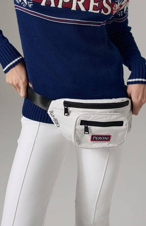 Everyday Belt Bag by Alp N Rock, Women's Off White Belt Bag with Peroni Logo, Double Pockets and Black Zippers