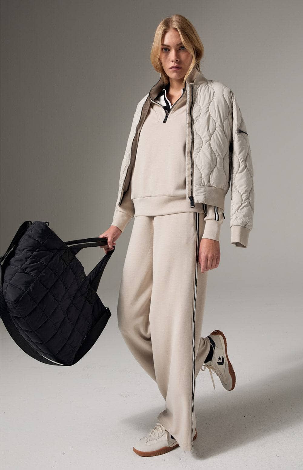 Alp N Rock Quilted Tote Bag, Black Quilted Bag With Short Handles and Cross Body Strap