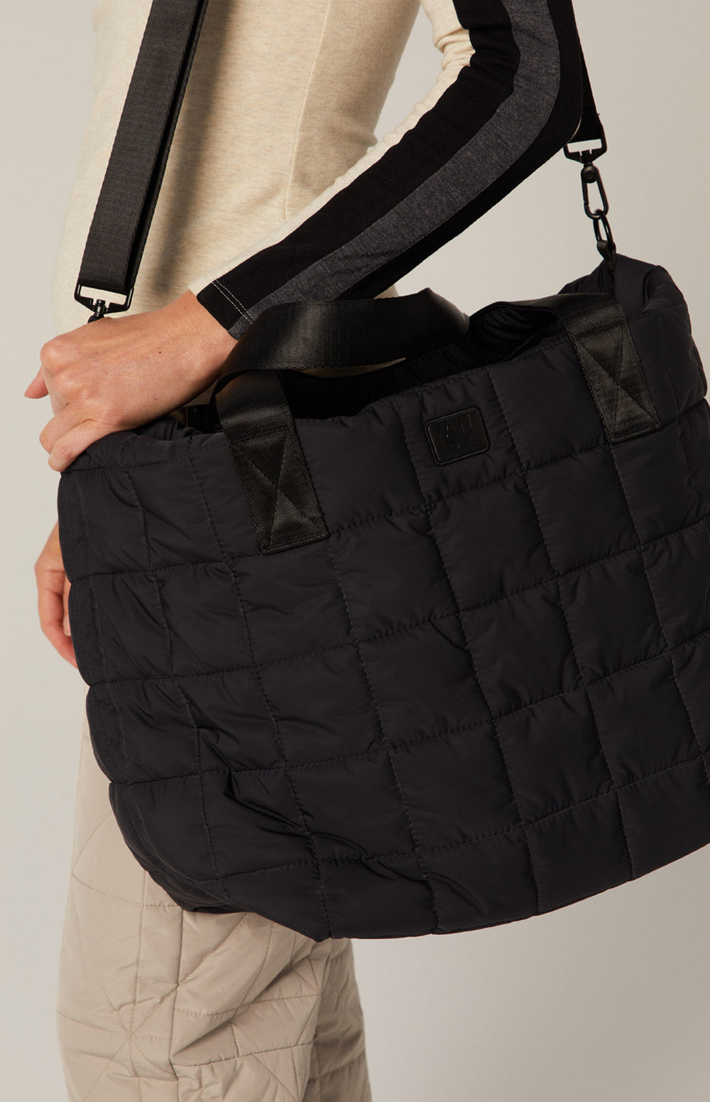 Alp N Rock Quilted Tote Bag, black quilted tote bag for women with short and long straps