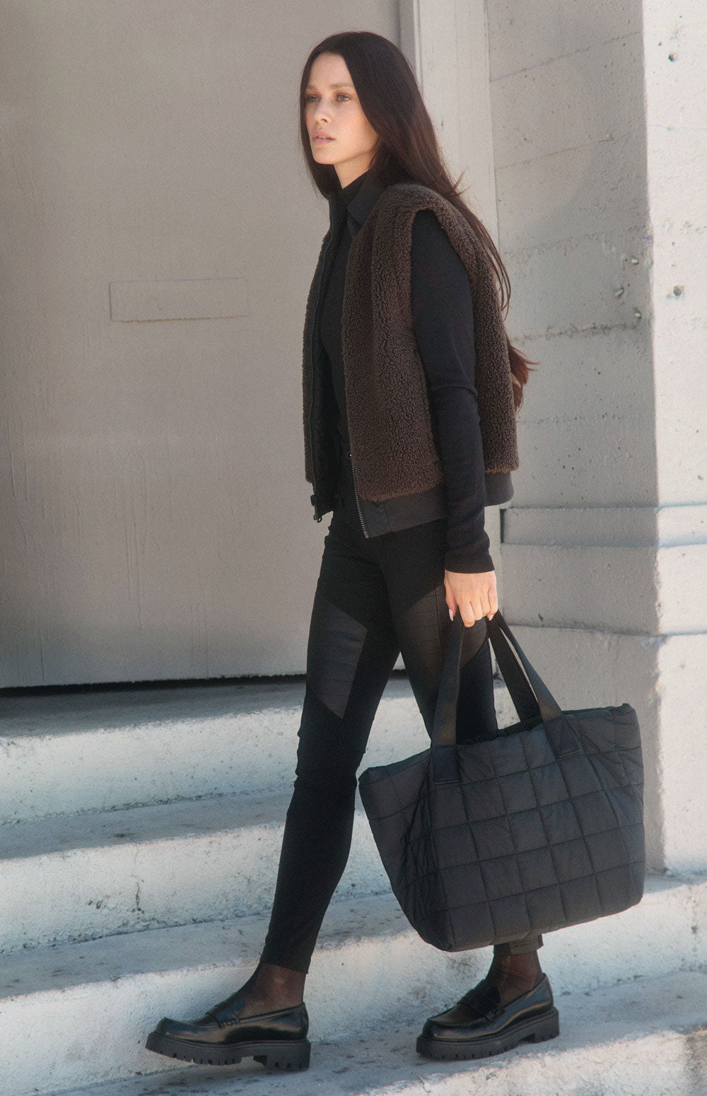 Alp N Rock Quilted Tote Bag, black quilted tote bag for women with short and long straps