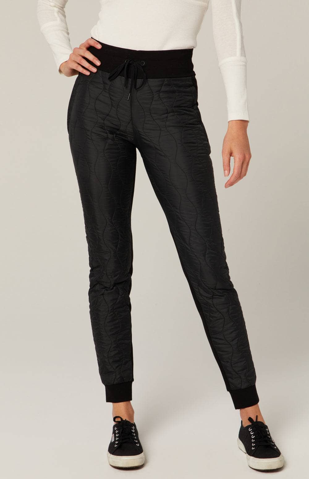 Finley Quilted Jogger Pant by Alp N Rock, Women's Black Quilted Jogger with Drawstring Waist and Pockets