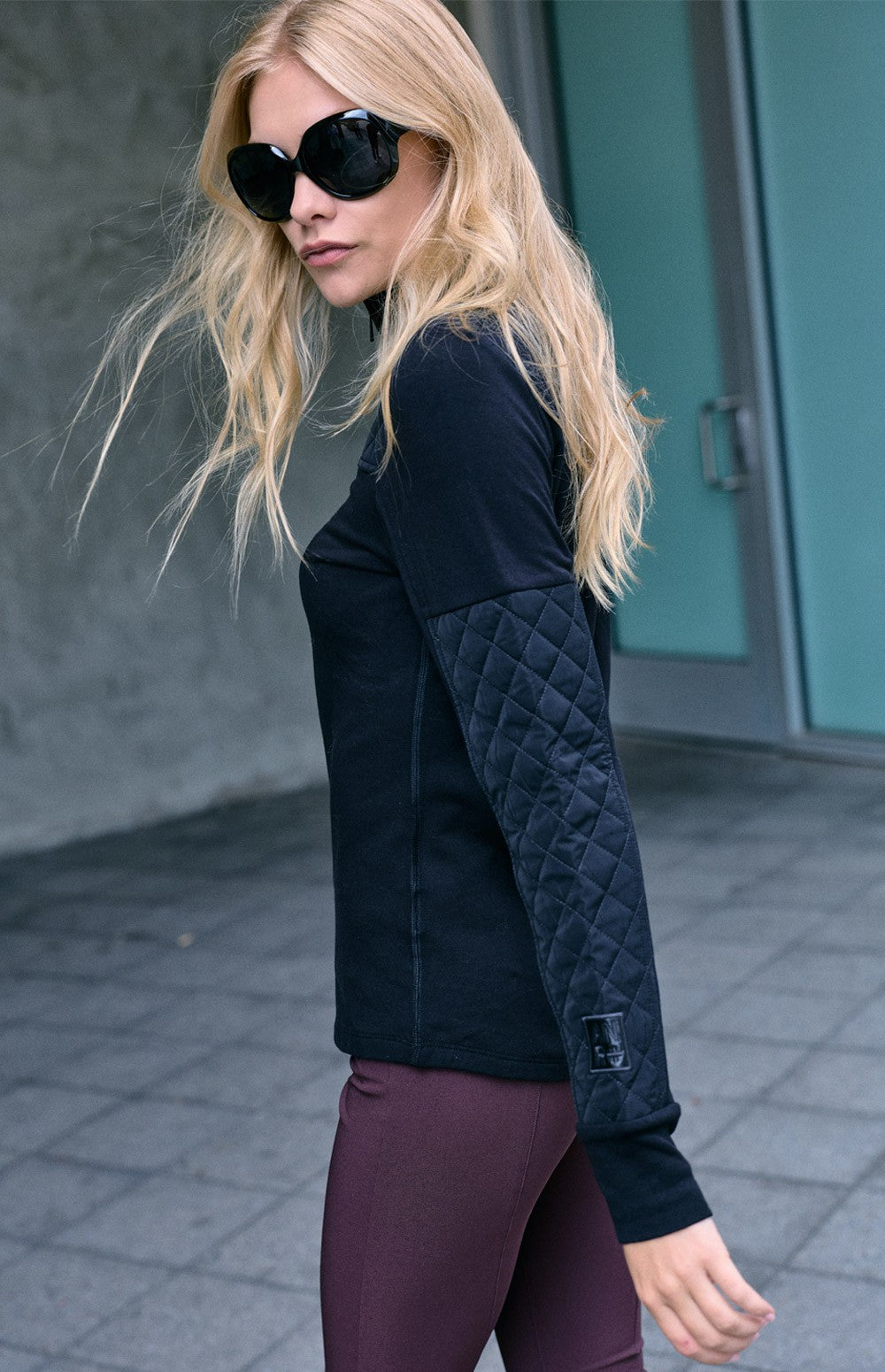 Alp N Rock Cody Quilted Zip Mock Neck, black half zip longsleeve shirt for women