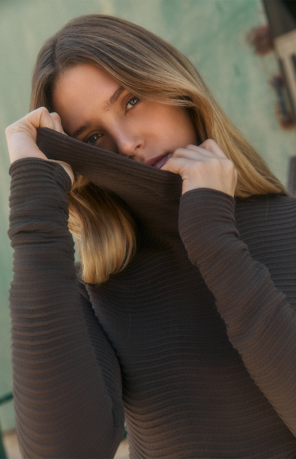 Alp N Rock Enya Sweater, dark brown ribbed turtleneck for women