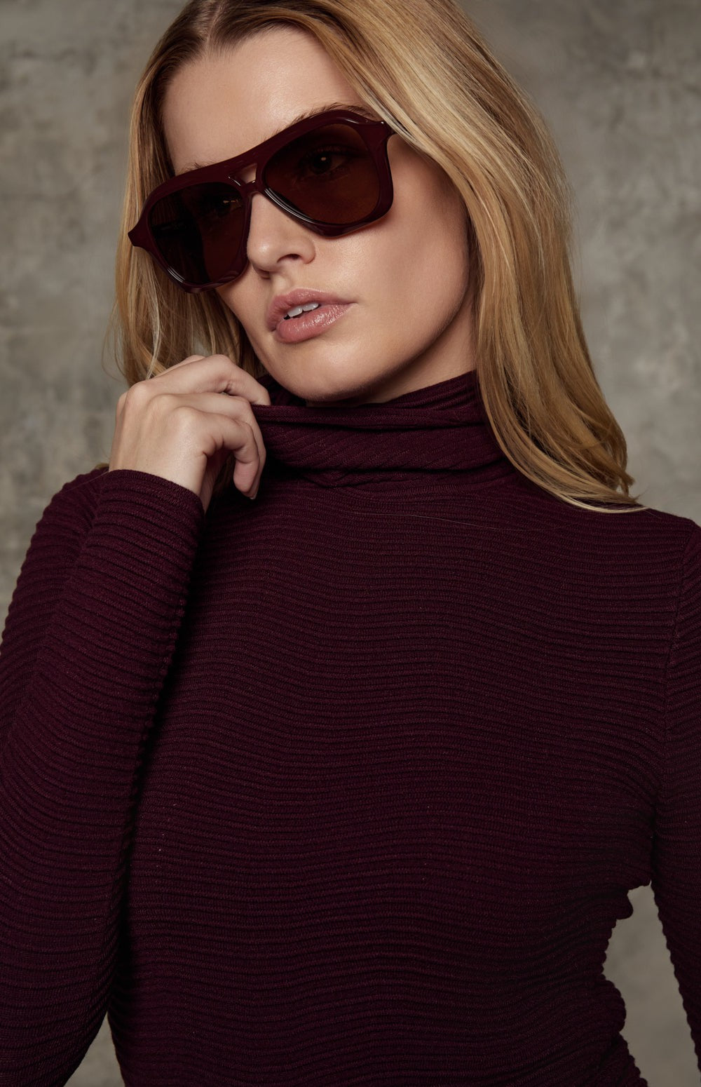 Alp N Rock Enya Sweater, burgundy ribbed turtleneck for women