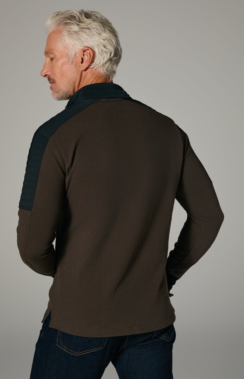 Alp N Rock Mattias Shirt, men's brown longsleeve shirt with button neckline and black chest pocket