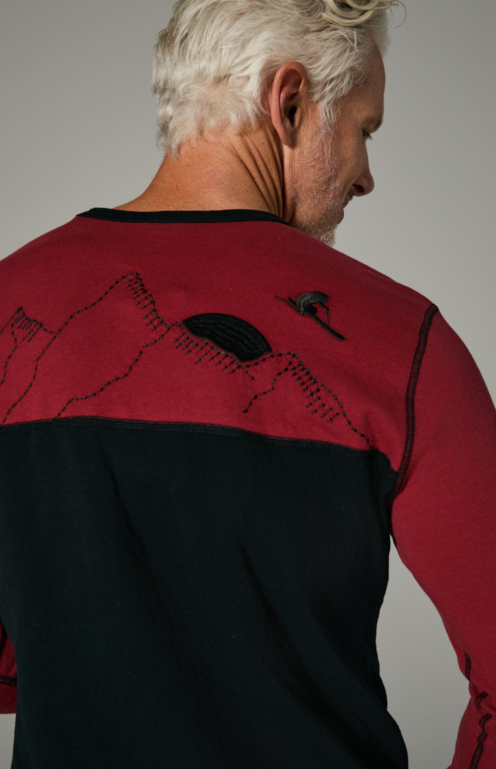 Alp N Rock Arthur Crew, red and black longsleeve shirt for men with embroidered arm patch