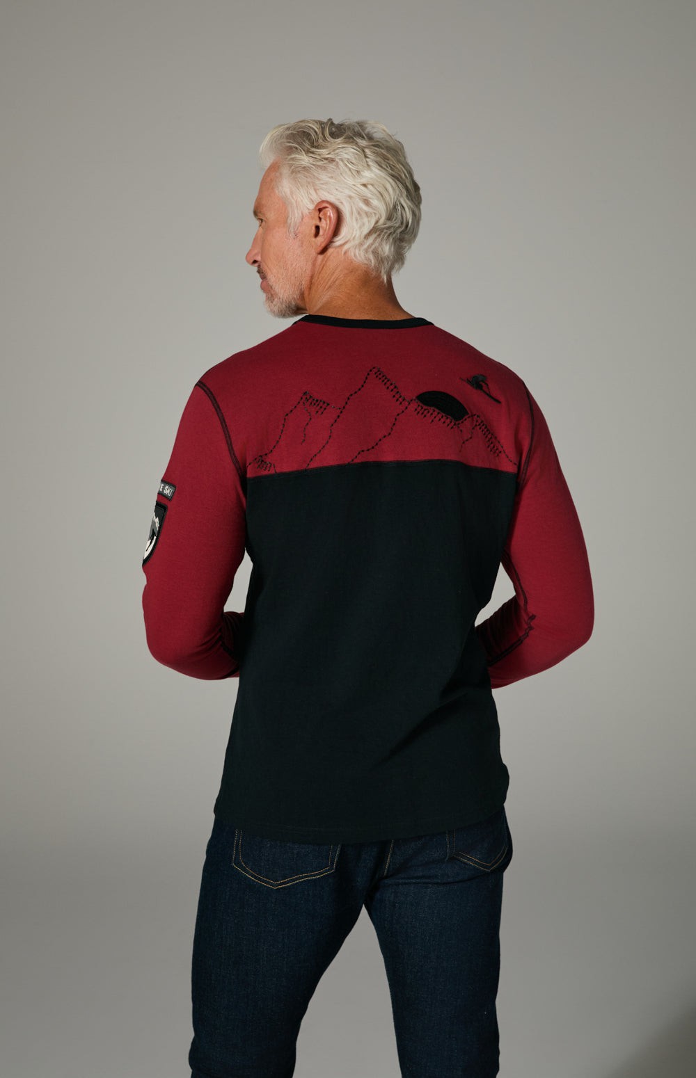 Alp N Rock Arthur Crew, red and black longsleeve shirt for men with embroidered arm patch