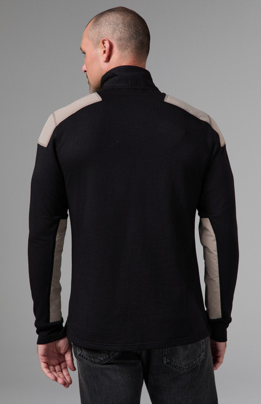 Alp N Rock Brendon Zip Mock Shirt, black and taupe longsleeve mock neck quarter zip shirt for men