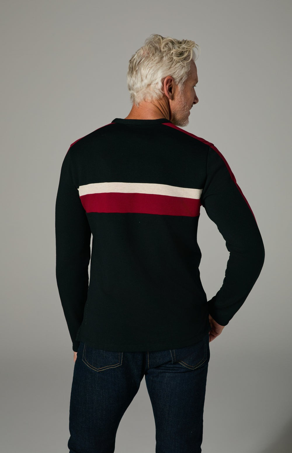 Alp N Rock Brent Shirt, black longsleeve shirt for men with red and white stripes on the chest and sleeves