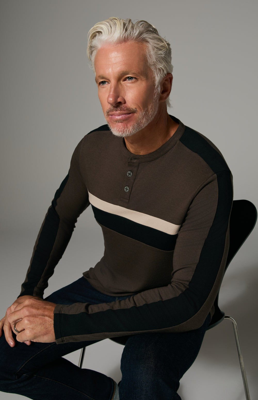 Alp N Rock Brent Shirt, brown longsleeve shirt for men with black and white stripes on the chest and sleeves