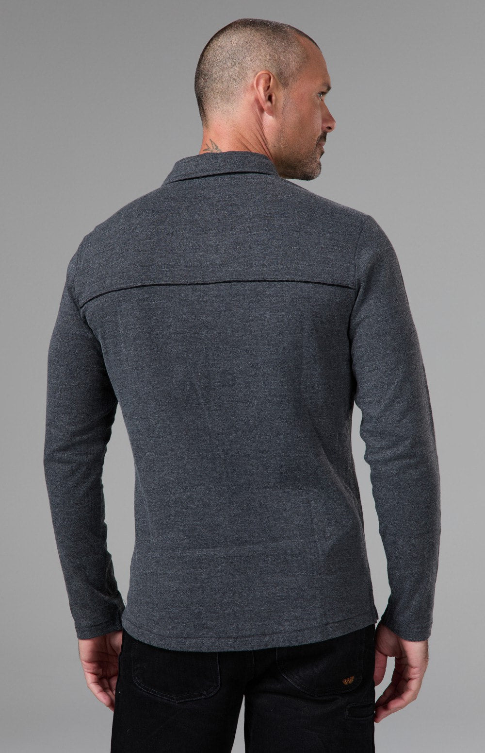 Alp N Rock Grayson Button Down, heather black longsleeve button down for men with ski patches at the chest