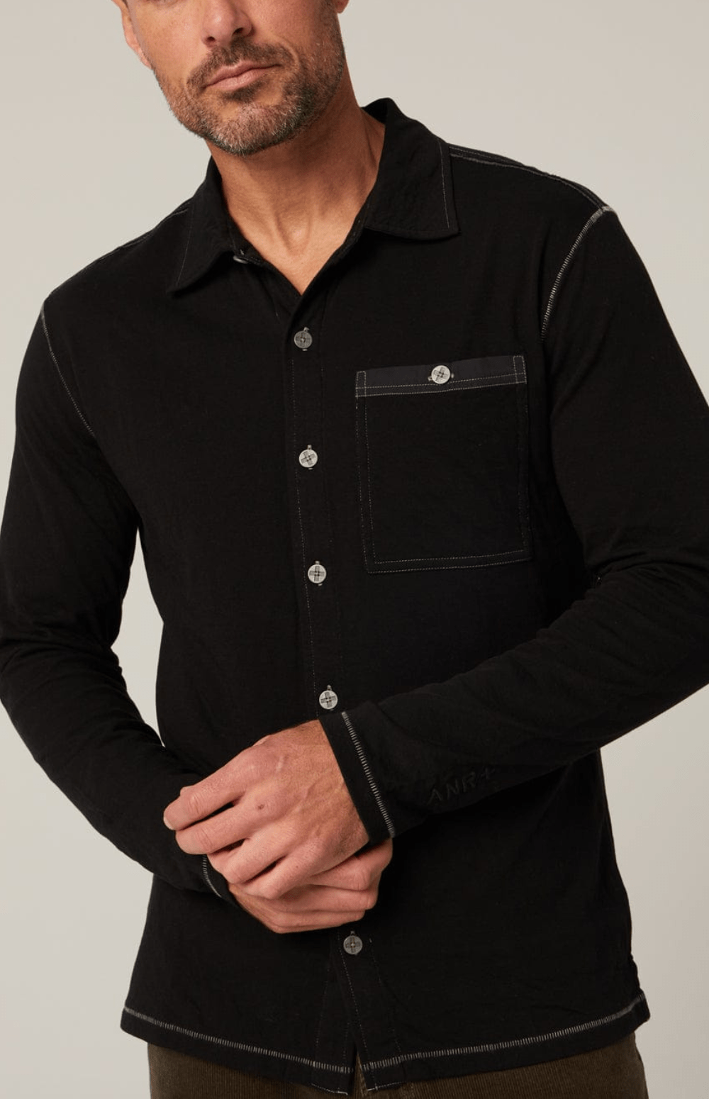 Alp N Rock Jason Men's Button Down, Men's Black Long Sleeve Button Down Top with Chest Pocket