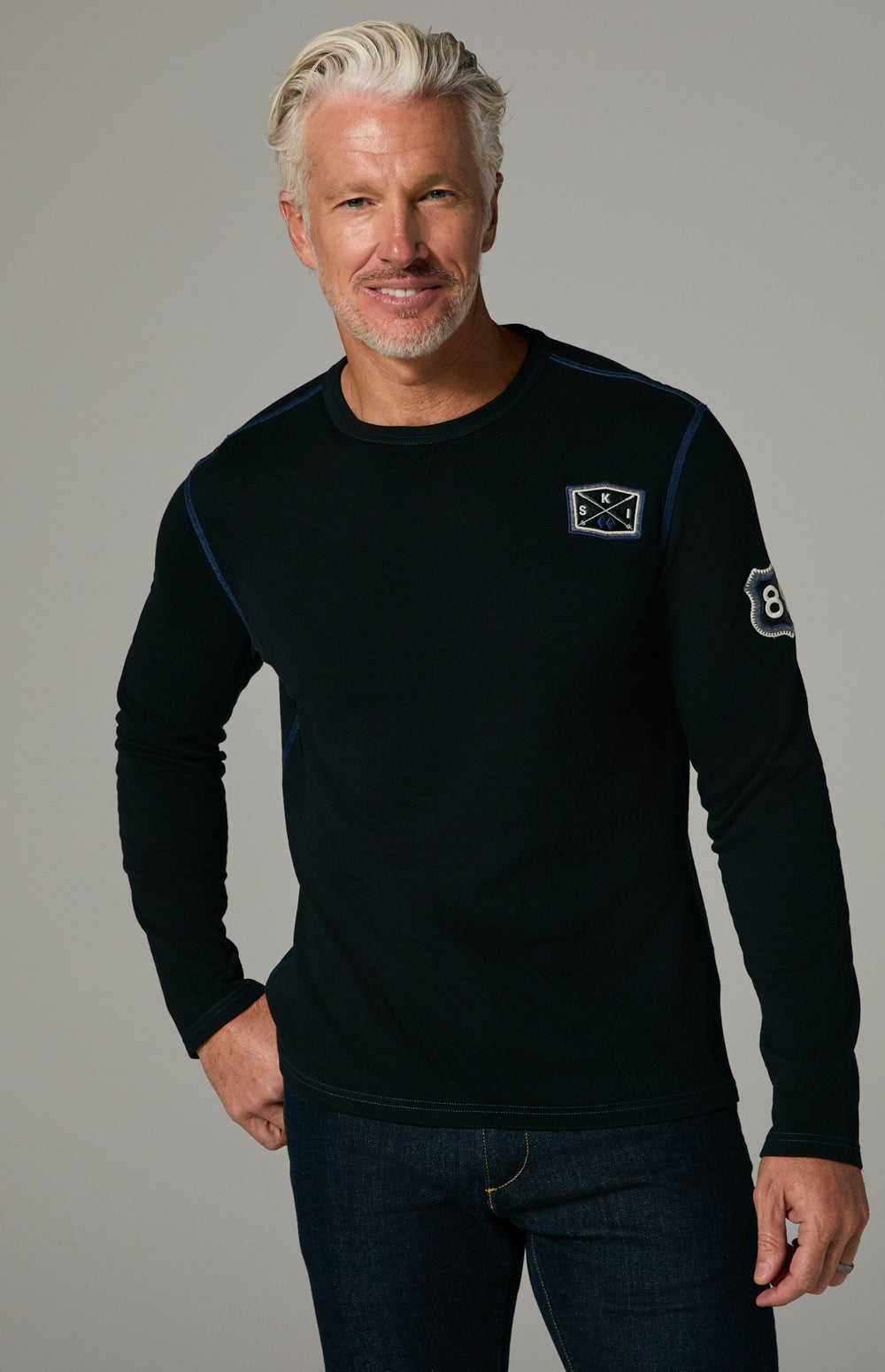 Alp N Rock Lake Tahoe Crew, heather black longsleeve crewneck shirt for men with Lake Tahoe lettering on back