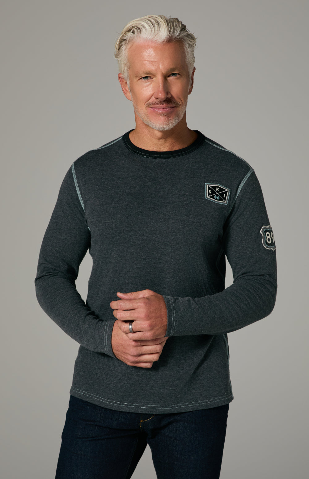 Alp N Rock Lake Tahoe Crew, heather black longsleeve crewneck shirt for men with Lake Tahoe lettering on back