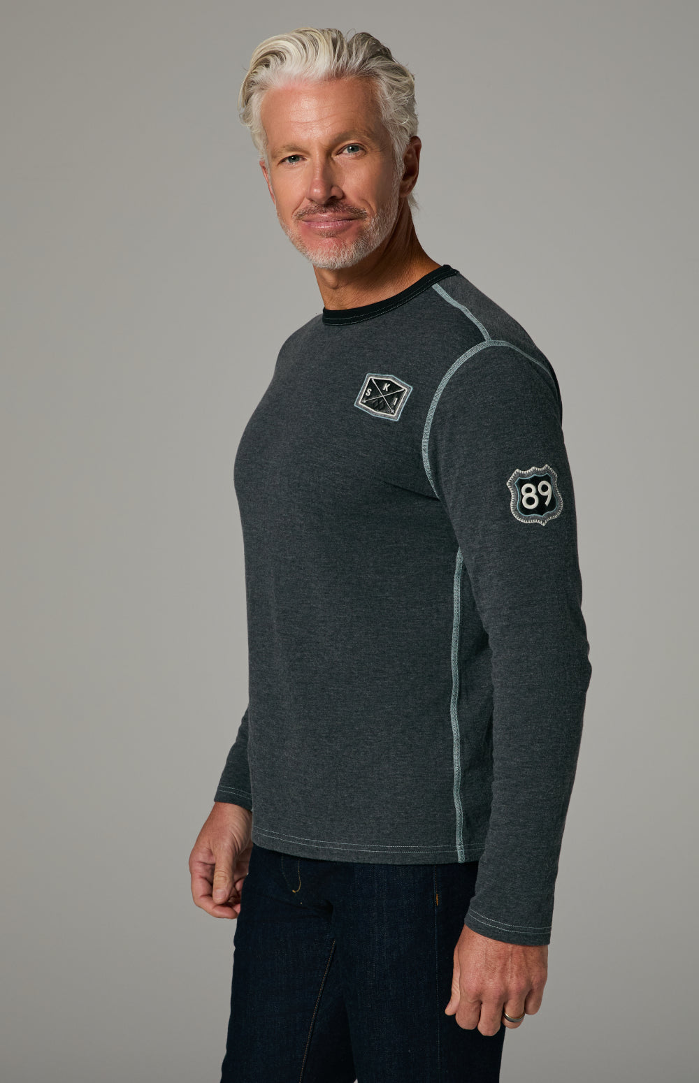 Alp N Rock Lake Tahoe Crew, heather black longsleeve crewneck shirt for men with Lake Tahoe lettering on back