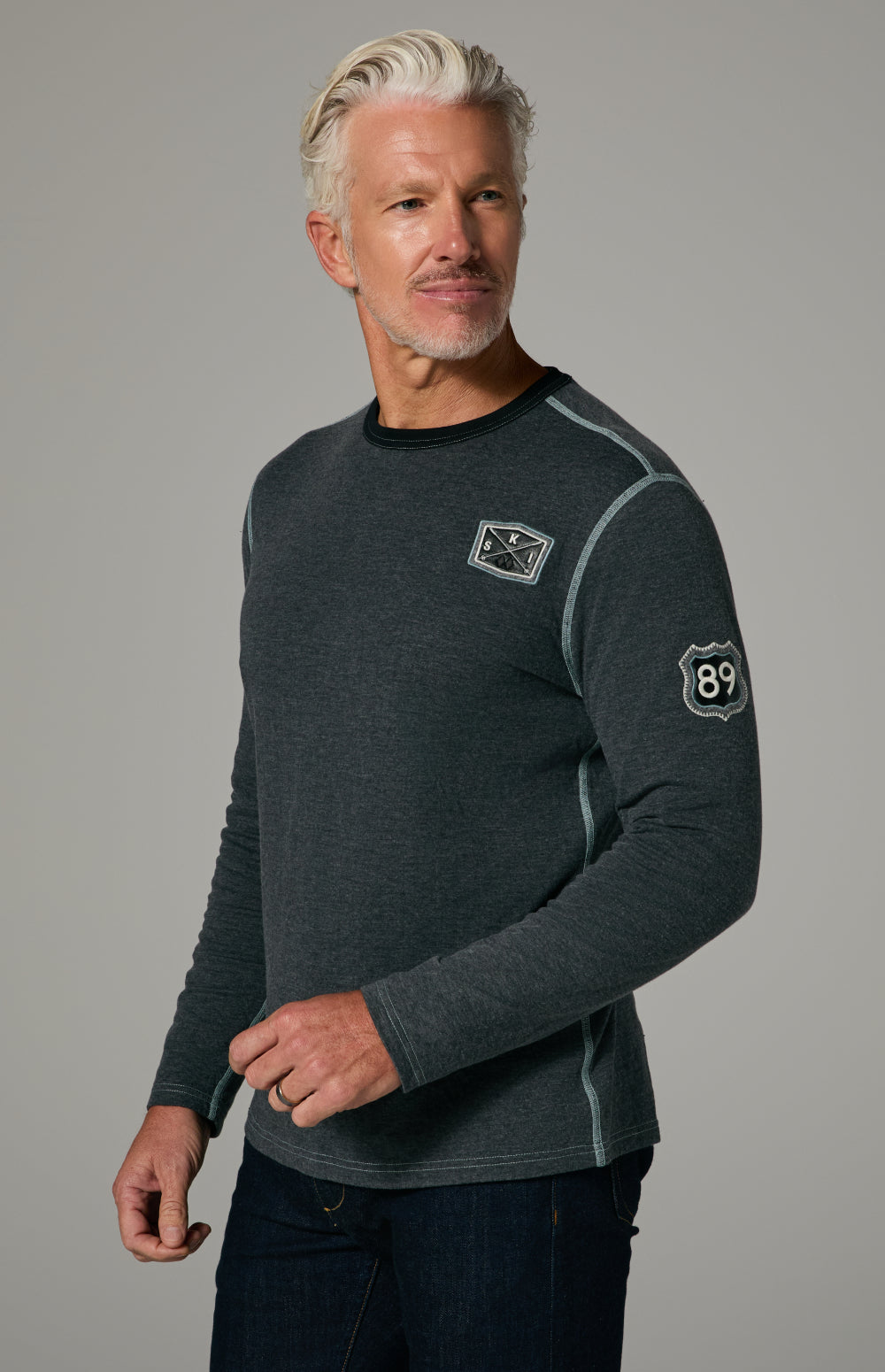 Alp N Rock Lake Tahoe Crew, heather black longsleeve crewneck shirt for men with Lake Tahoe lettering on back