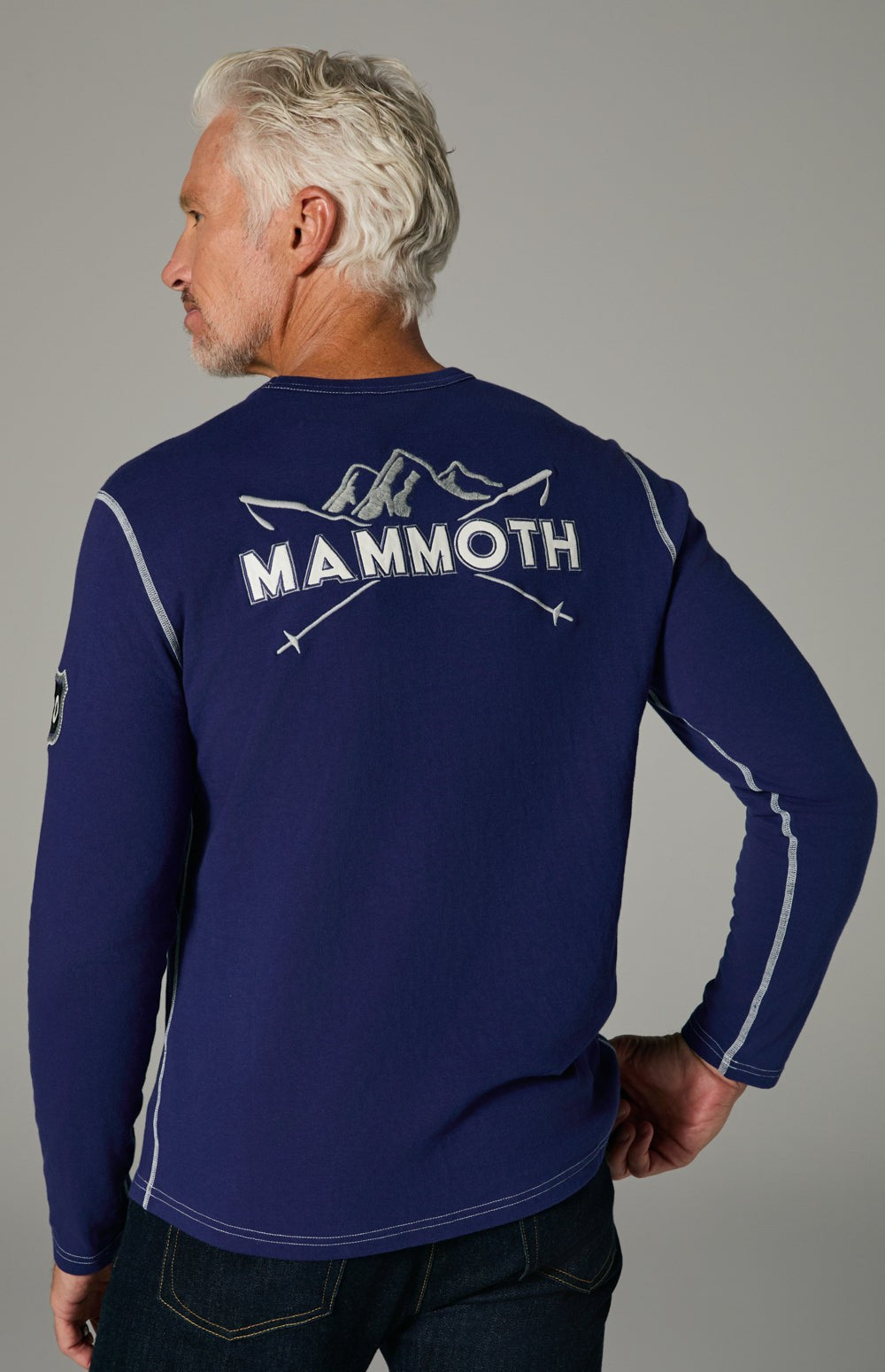 Alp N Rock Mammoth Crew, blue longlseeve shirt for men with embroidered accents at the chest and arm