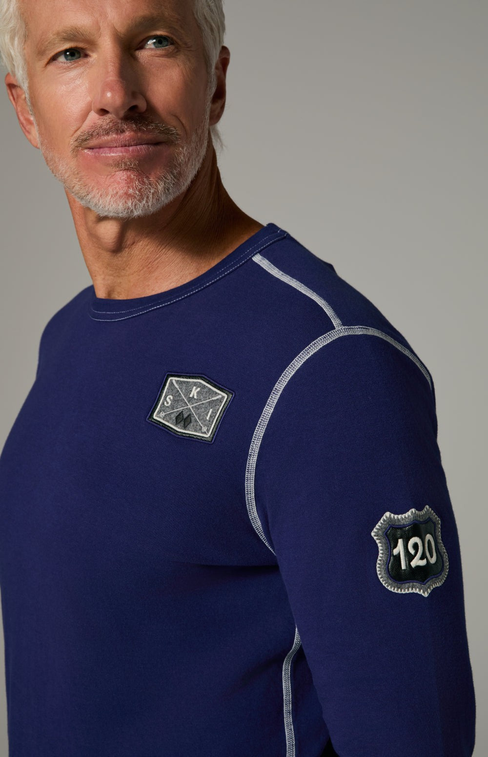 Alp N Rock Mammoth Crew, blue longlseeve shirt for men with embroidered accents at the chest and arm