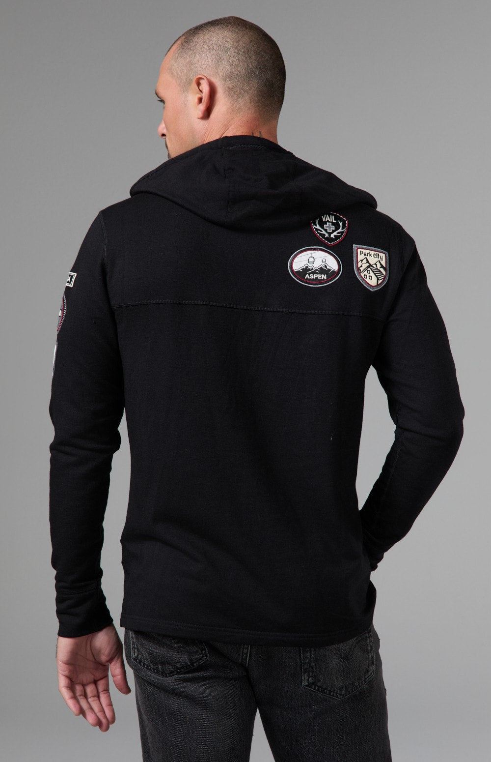 Alp N Rock Marco Hoodie, dark brown longsleeve hoodie with ski patches for men