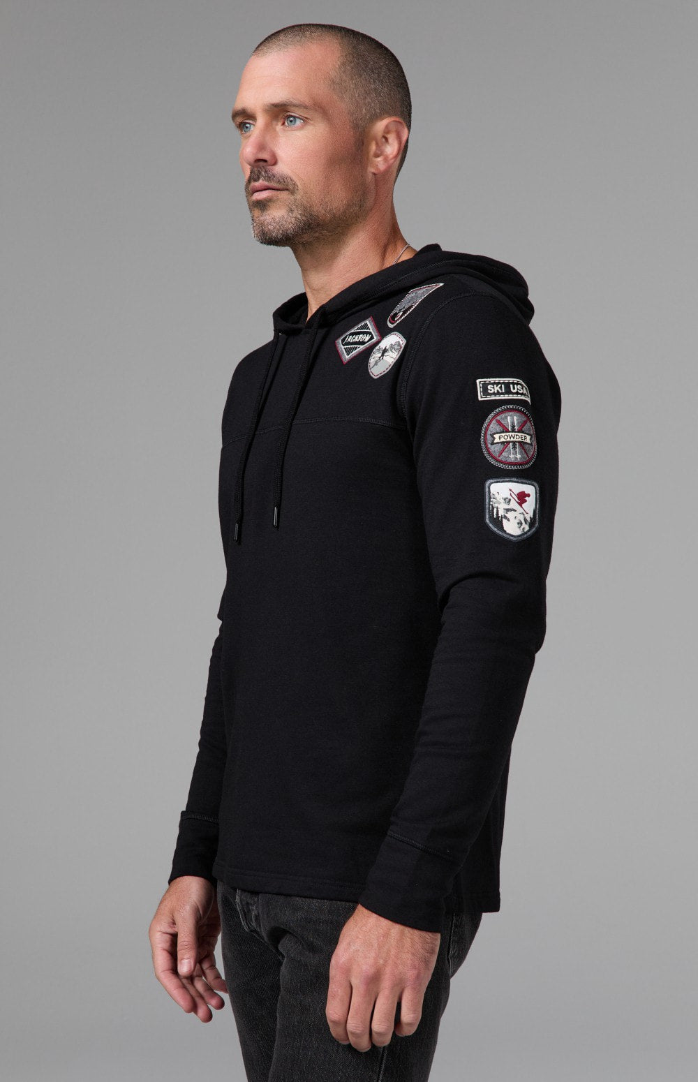 Alp N Rock Marco Hoodie, dark brown longsleeve hoodie with ski patches for men