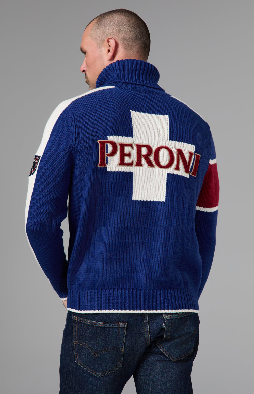 Peroni Unisex Stripe Pullover, Dark Blue | Alp N Rock Alp N Rock Mens Shirt Peroni X Alp N Rock Unisex Stripe Pullover | Peroni Dark Blue