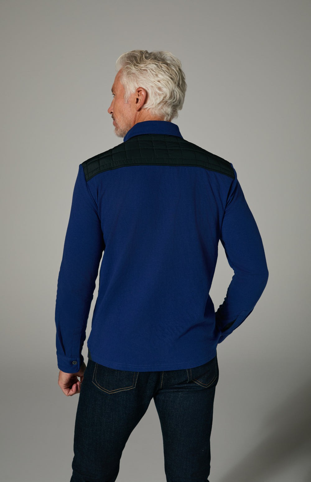 Alp N Rock Roger Button Down, blue men's button down with quilted fabric chest detail and chest pockets