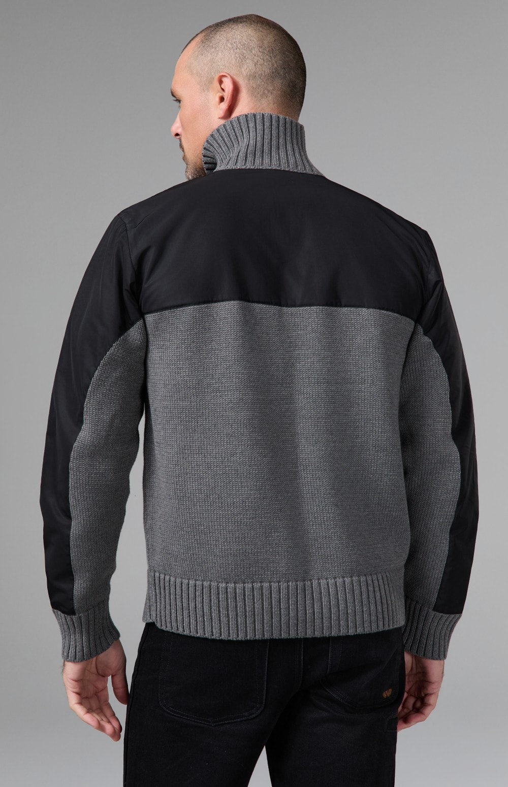 Alp N Rock Apollo Mock Sweater, heather grey mock neck henley sweater for men with a button neckline
