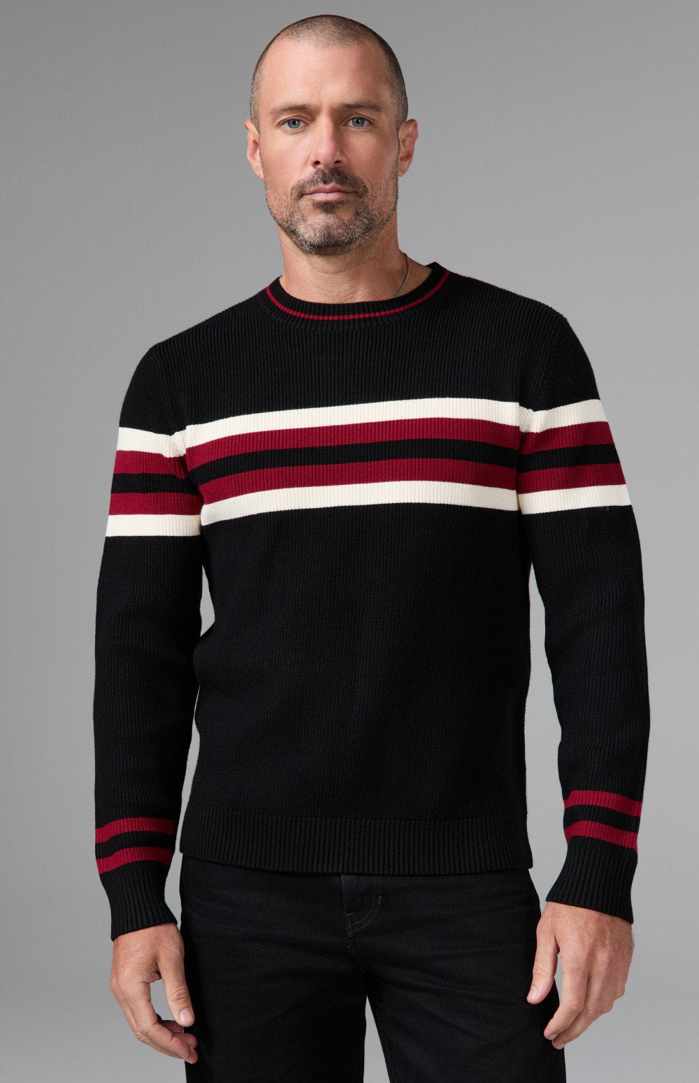 Alp N Rock Cameron Stripe Crew Sweater, black crew neck stripe sweater