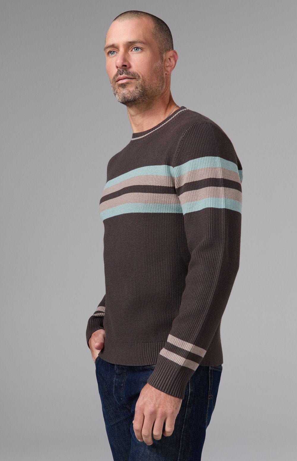 Alp N Rock Cameron Stripe Crew Sweater, dark brown crew neck stripe sweater