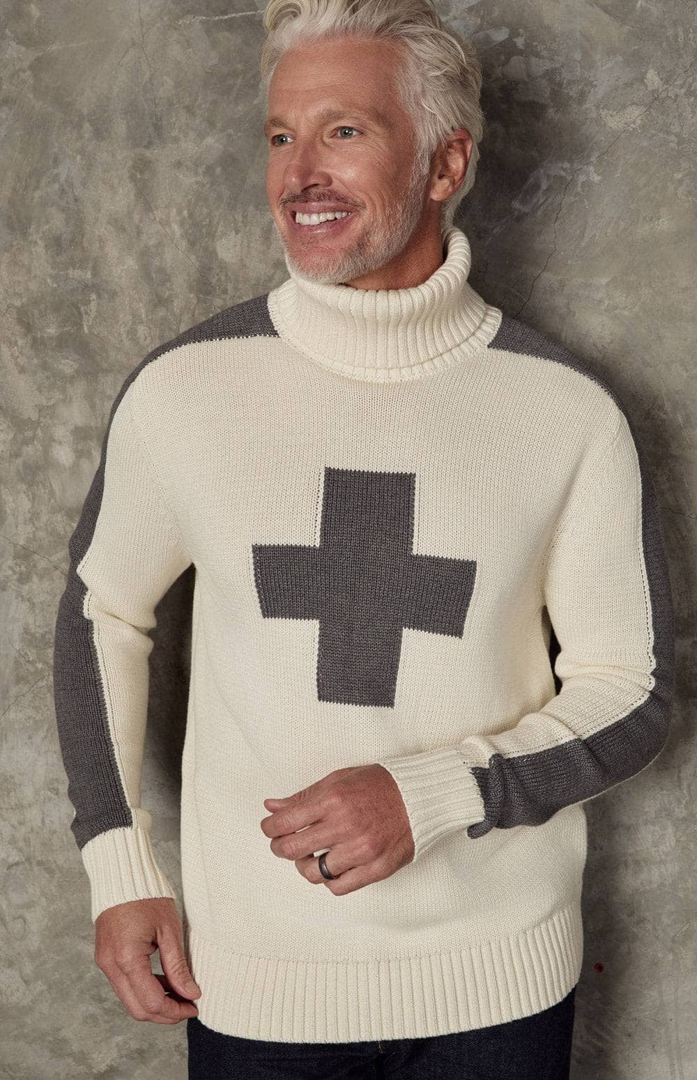 Elias Turtle Neck Ski Sweater, Ivory | Alp N Rock Alp N Rock Mens Sweater Elias Turtle Neck Ski Sweater | Ivory