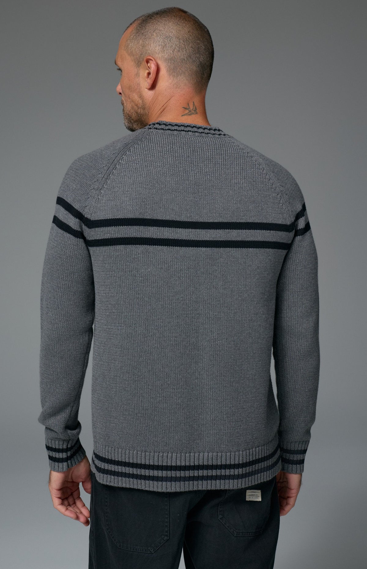 Alp N Rock Gstaad Men's Ski Sweater, heather grey men's mock neck longsleeve sweater with Gstaad lettering on the chest
