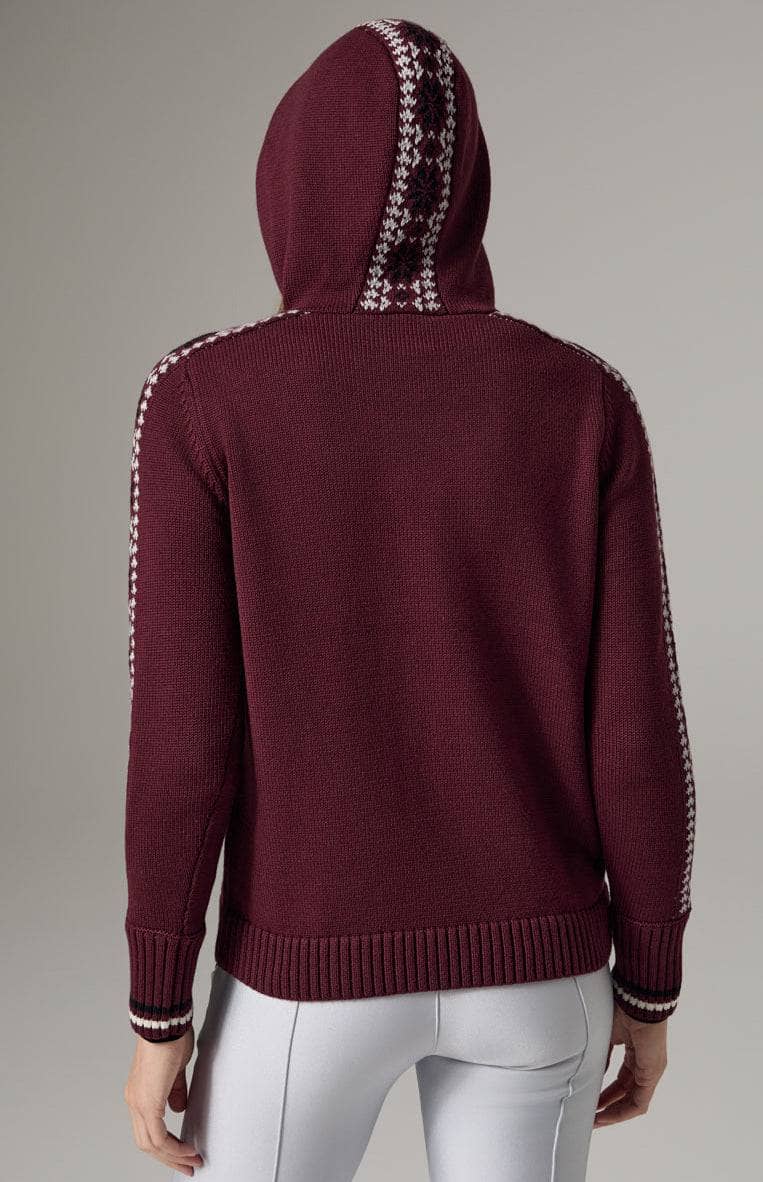 Astrid Hoodie Sweater by Alp N Rock, Women's Burgundy Ski Sweater with Snowflake Design on the Chest and Arms