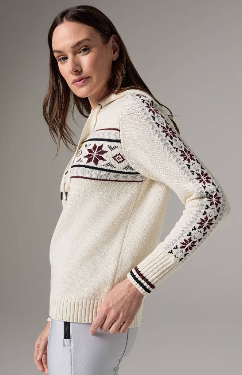 Astrid Hoodie Sweater by Alp N Rock, Women's Cream Ski Sweater with Snowflake Design on the Chest and Arms