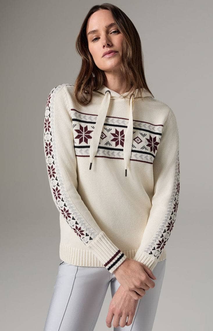 Astrid Hoodie Sweater by Alp N Rock, Women's Cream Ski Sweater with Snowflake Design on the Chest and Arms