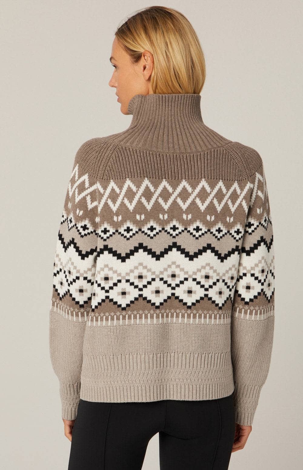 Leighton Mockneck Ski Sweater by Alp N Rock, Women's Beige and White Fair Isle Sweater