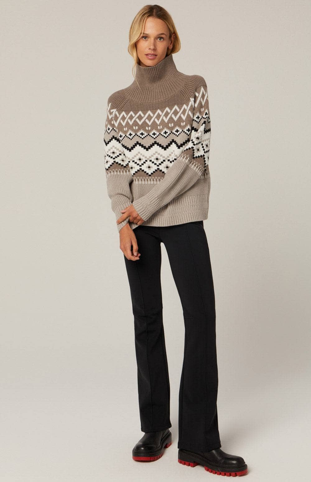 Leighton Mockneck Ski Sweater by Alp N Rock, Women's Beige and White Fair Isle Sweater