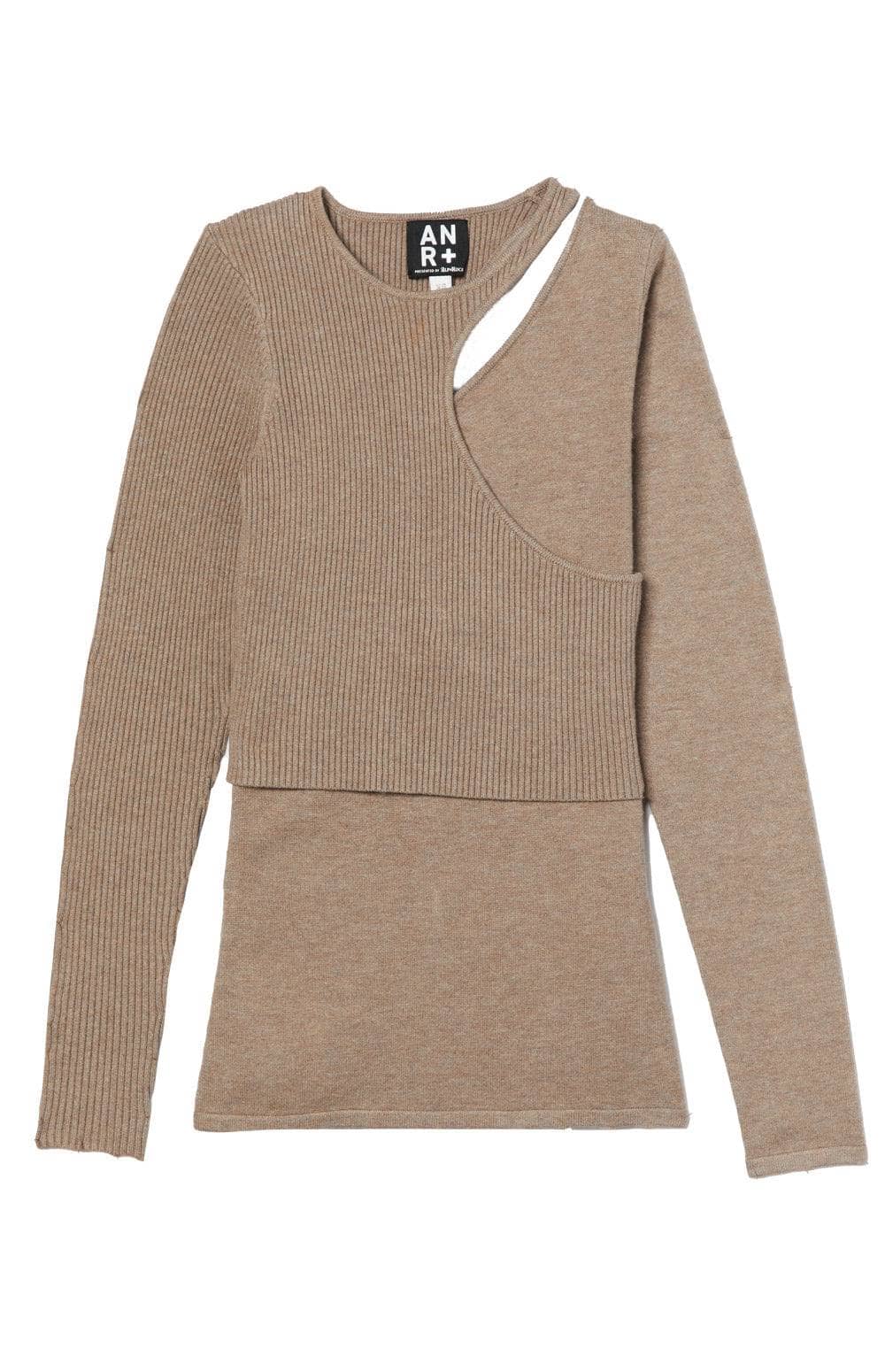 Tashin Asymetric Sweater by Alp N Rock, Women's Beige Sweater, Fitted Design with Geometric Cut Outs