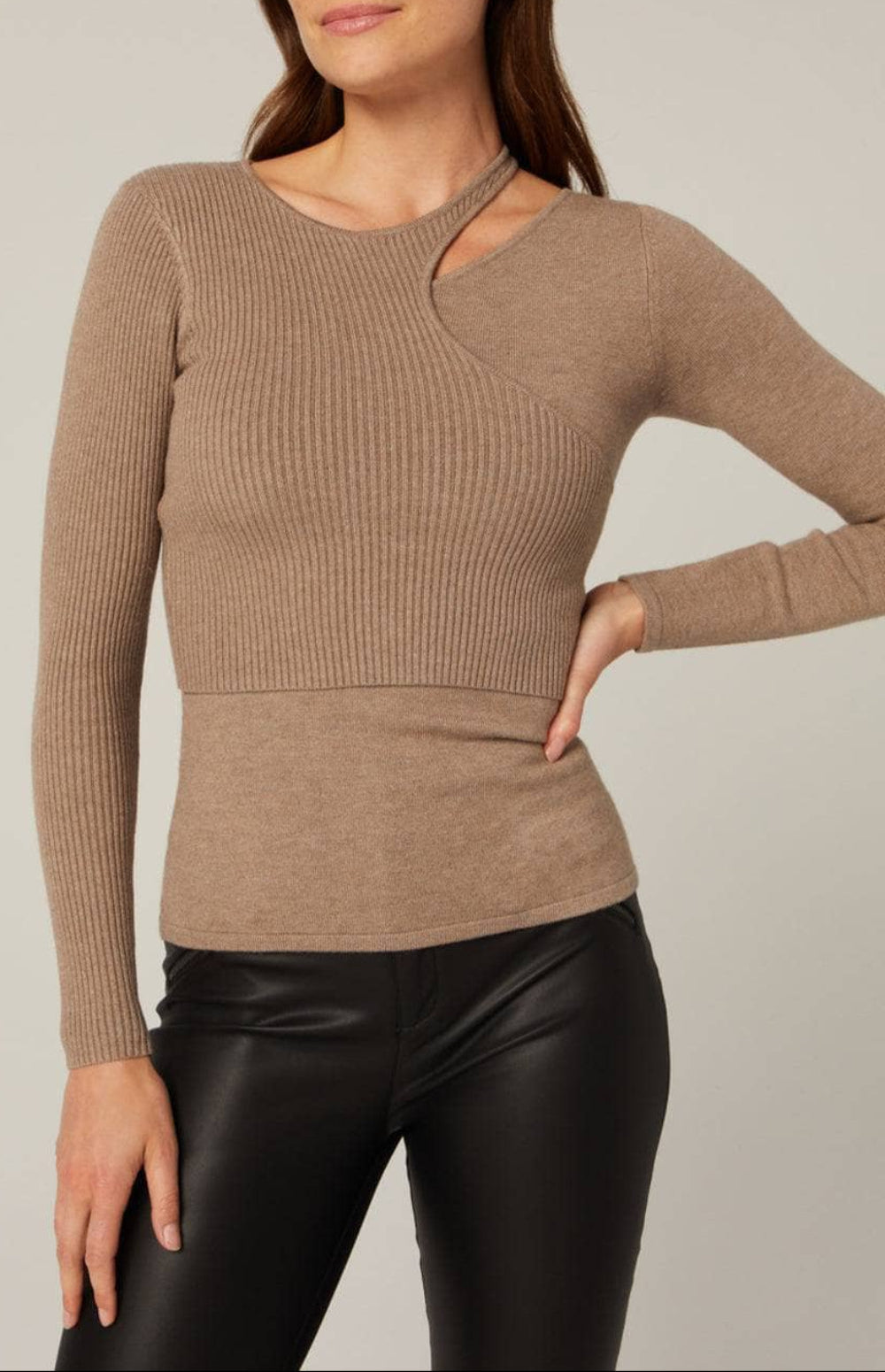 Tashin Asymetric Sweater by Alp N Rock, Women's Beige Sweater, Fitted Design with Geometric Cut Outs