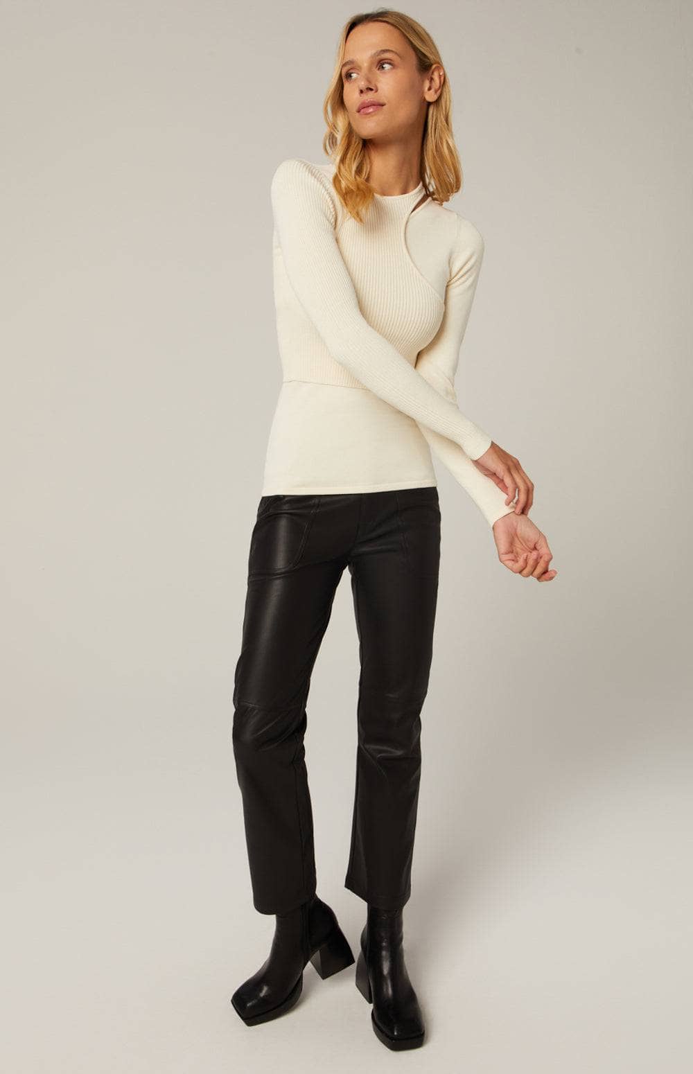 Tashin Asymetric Sweater by Alp N Rock, Women's Ivory Sweater, Fitted Design with Geometric Cut Outs