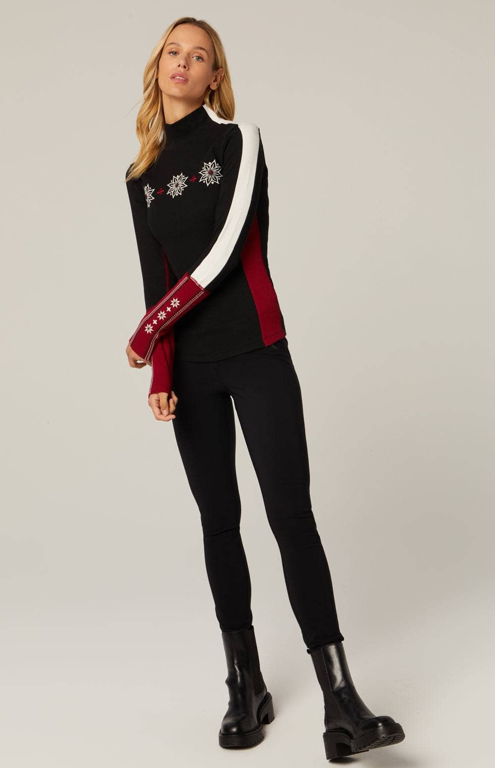 Allison Mockneck Sweater by Alp N Rock, Women's Black Ski Sweater With Colorblock Design and Embroidery