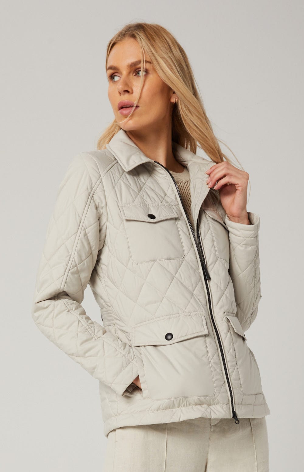 Field Jacket by Alp N Rock, Women's Beige Quilted Field Jacket with Patch Pockets