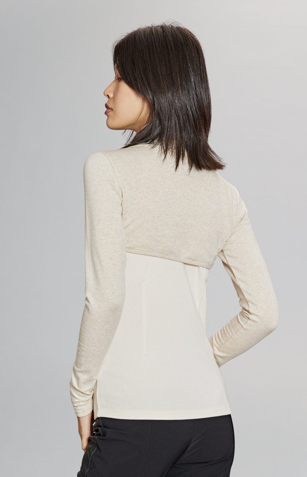 Marta Mock Neck by Alp N Rock, Women's White Long Sleeve Shirt with a Mock Neck and a Cropped Shrug Overlay