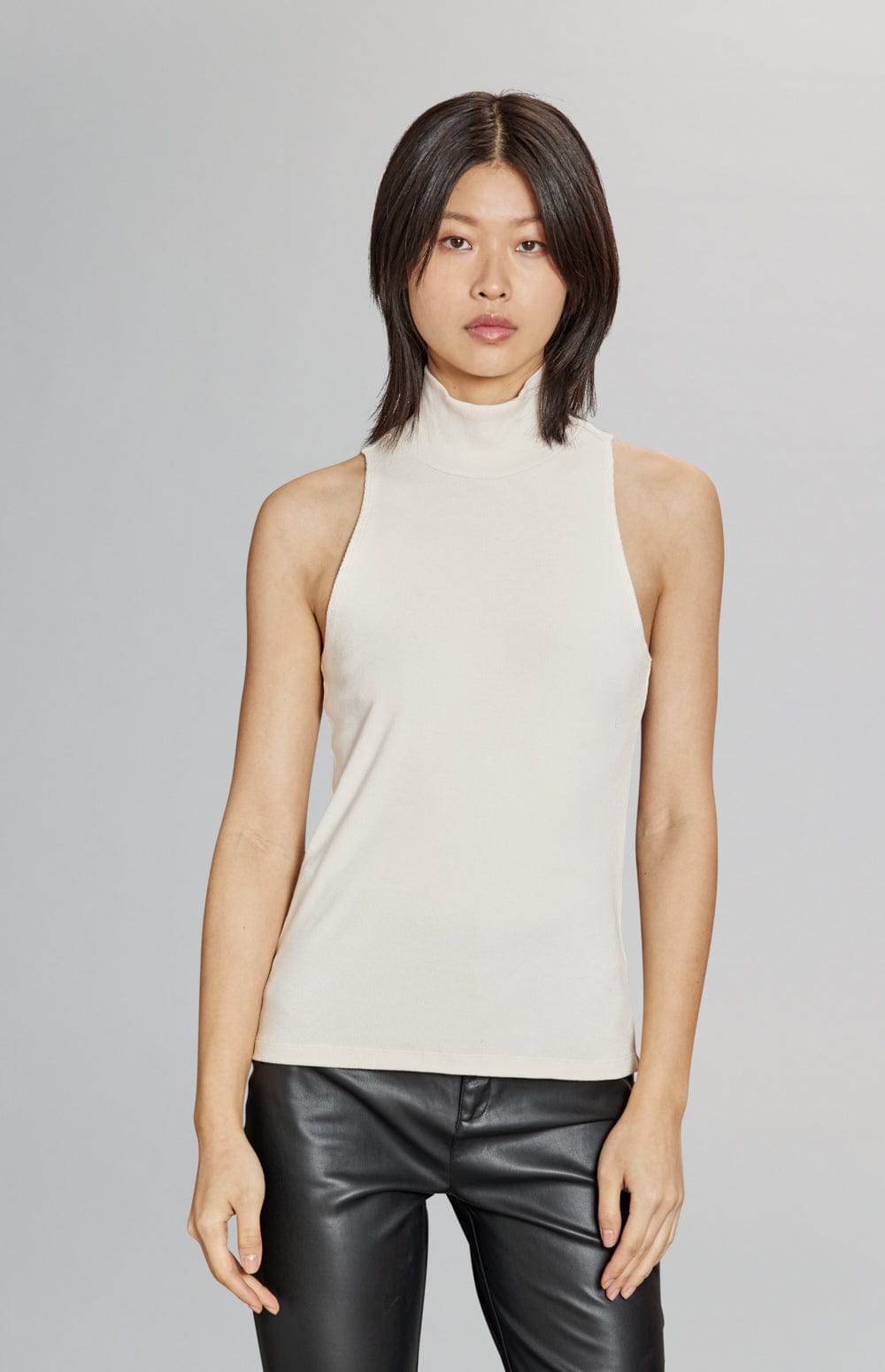 Marta Mock Neck by Alp N Rock, Women's White Long Sleeve Shirt with a Mock Neck and a Cropped Shrug Overlay