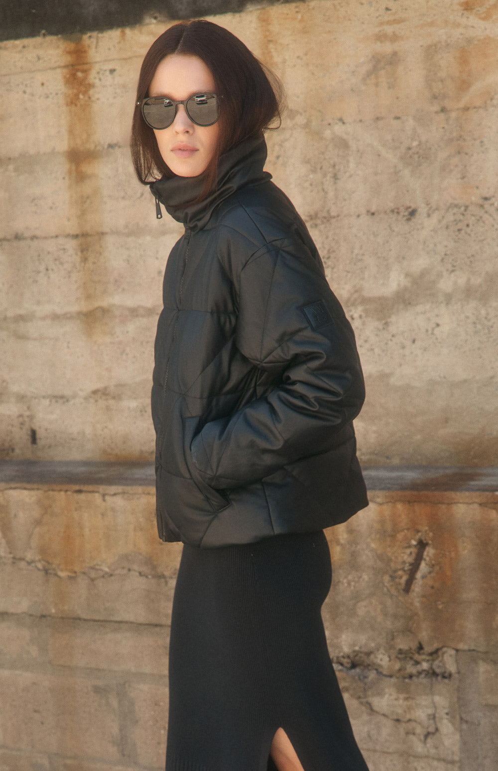 Alp N Rock Alta Puffer Jacket, black faux leather puffer jacket for women